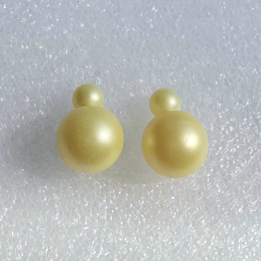 Large Oversized Double Ball Satin Matte Light Yellow Shell Pearl Stud Earrings